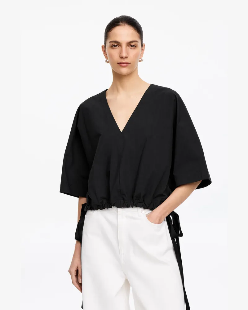 Arket Baumwolloberteil Mit Kordelzug -Schwarz Schwarz