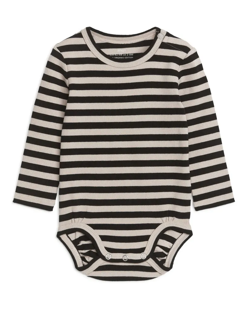 Arket Gerippter Langarmbody - Schwarz|Beige|Mehrfarbig Schwarz