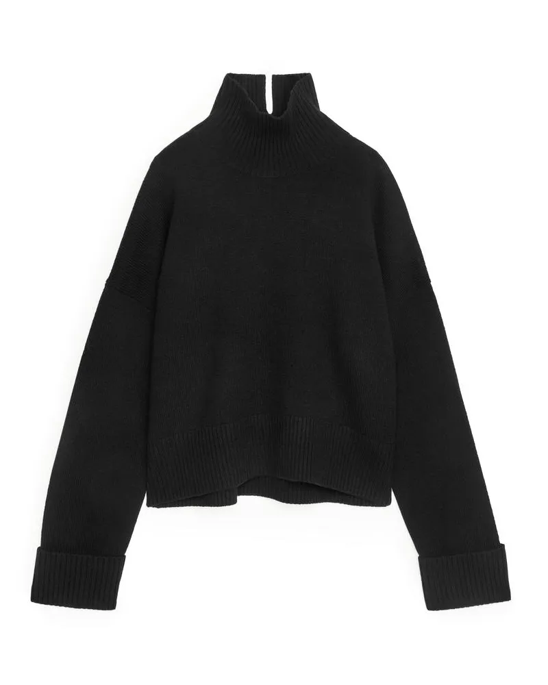 Arket Wollpullover Mit Hohem Kragen - Schwarz Schwarz