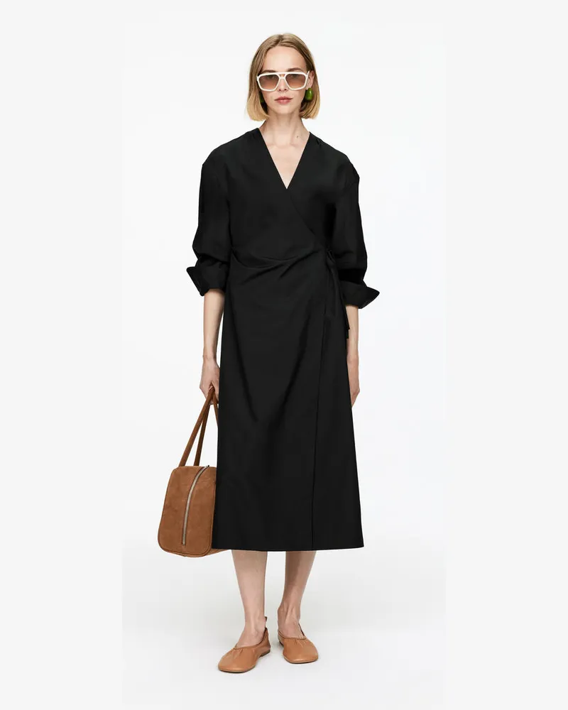 Arket Wickelkleid Aus Baumwolle -Schwarz Schwarz