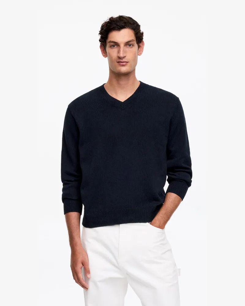 Arket Pullover Aus Leinen Und Baumwolle Mit V-Ausschnitt -Blau Blau