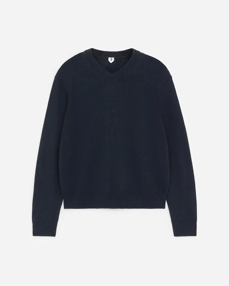 Arket Pullover Aus Leinen Und Baumwolle Mit V-Ausschnitt -Blau Blau