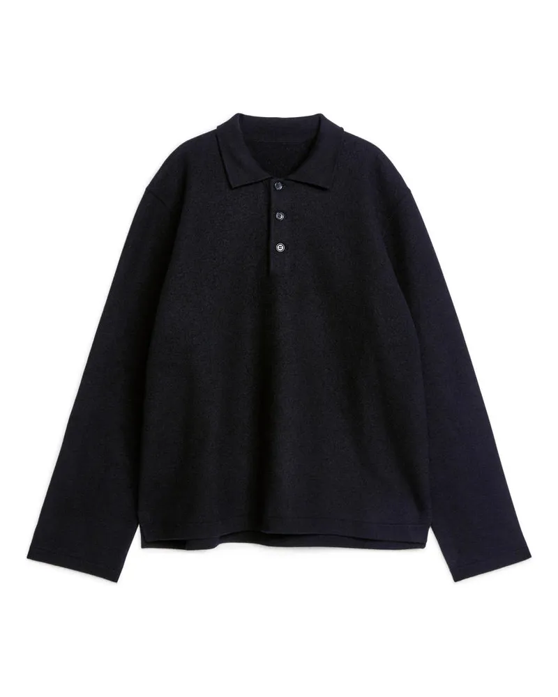 Arket Poloshirt Aus Wollwalk - Blau Dunkelblau