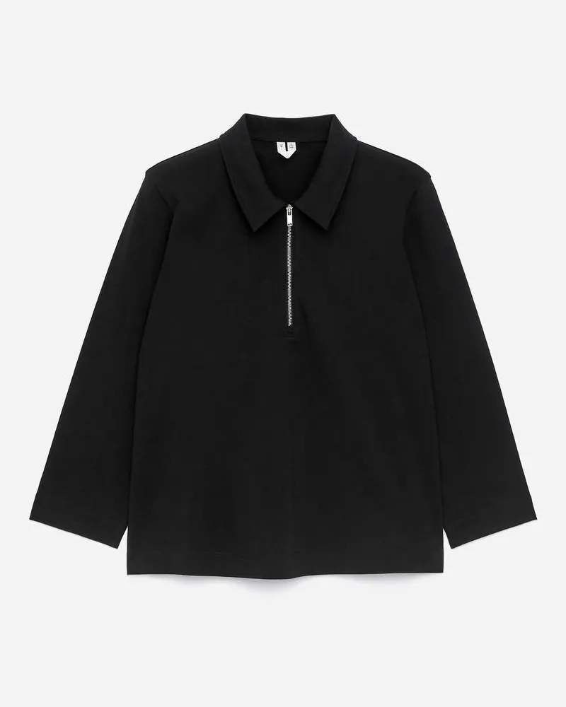 Arket Oberteil Mit Kurzem Reißverschluss -Schwarz Schwarz