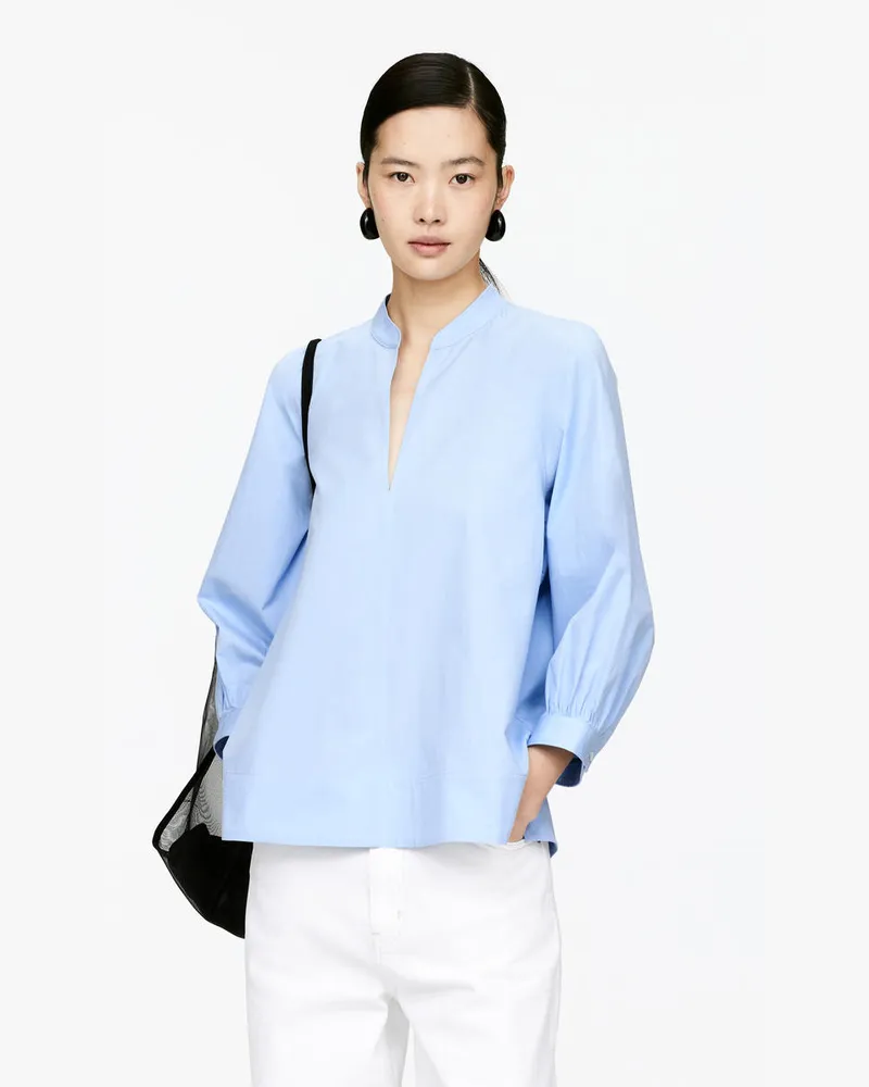 Arket Baumwollbluse Mit V-Ausschnitt -Blau Blau