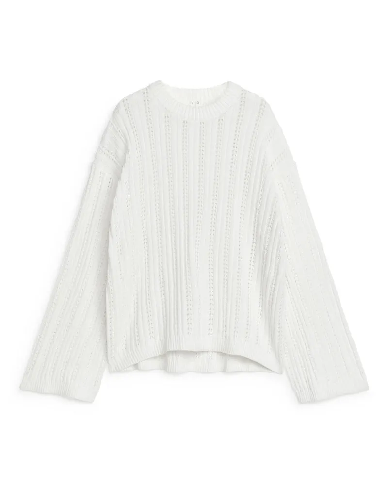 Arket Gerippter Pointelle-Pullover - Weiß Weiß
