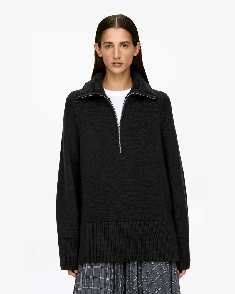 Arket Half-Zip-Pullover Aus Wolle Und Baumwolle -Schwarz Schwarz