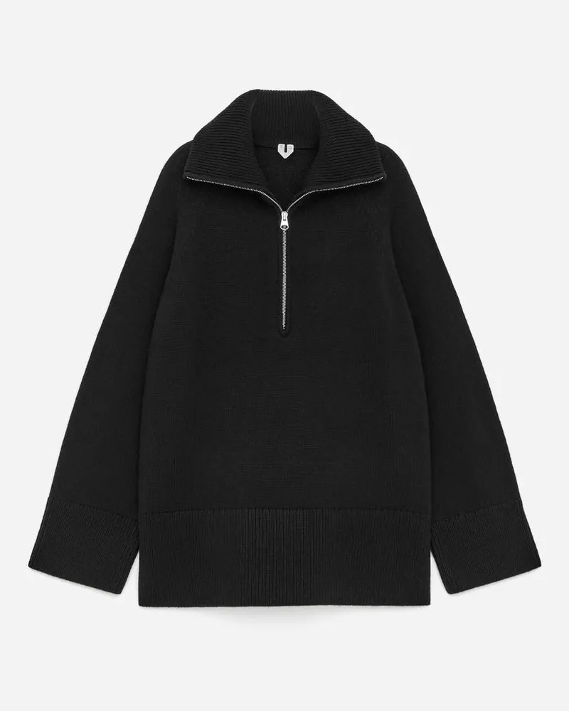 Arket Pullover Aus Wolle Und Baumwolle Mit Lederpatches -Schwarz Schwarz