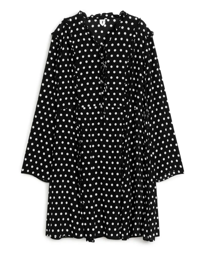 Arket Kleid In A-Linie Mit Rüschen - Schwarz|Weiß|Mehrfarbig Schwarz