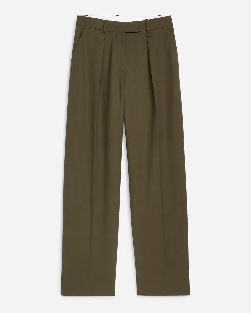 Arket Bundfaltenhose Aus Twill -Grün Grün