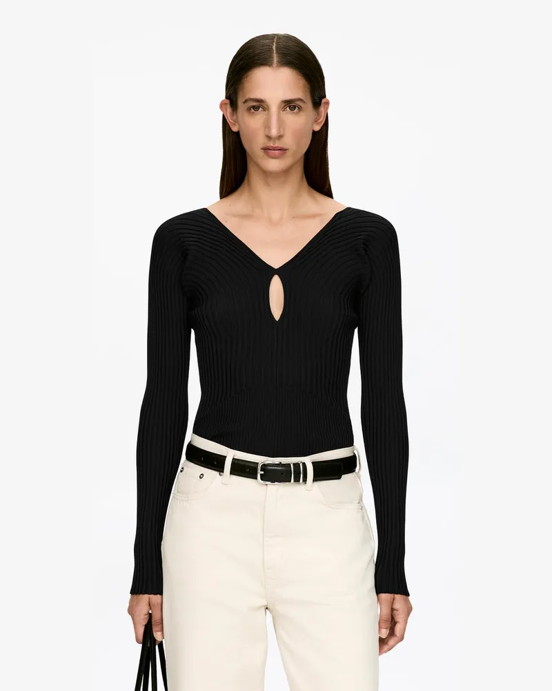 Arket Geripptes Oberteil Mit V-Ausschnitt -Schwarz Schwarz