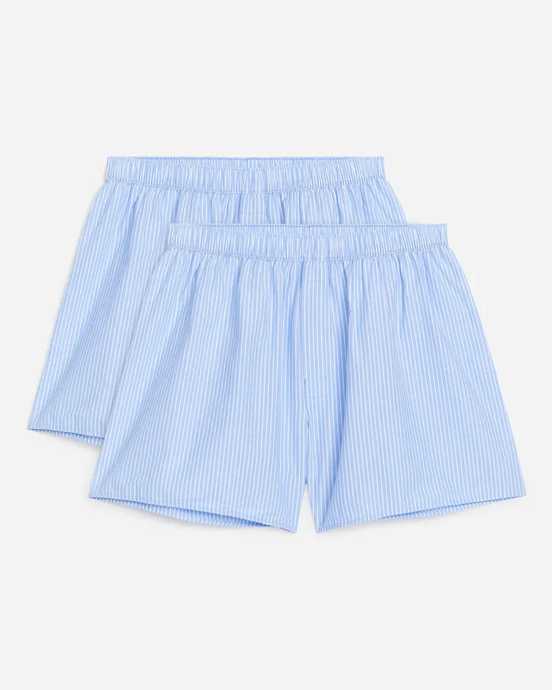 Arket Gewebte Boxershorts, 2Er-Set - Weiß|Blau|Mehrfarbig Hellblau