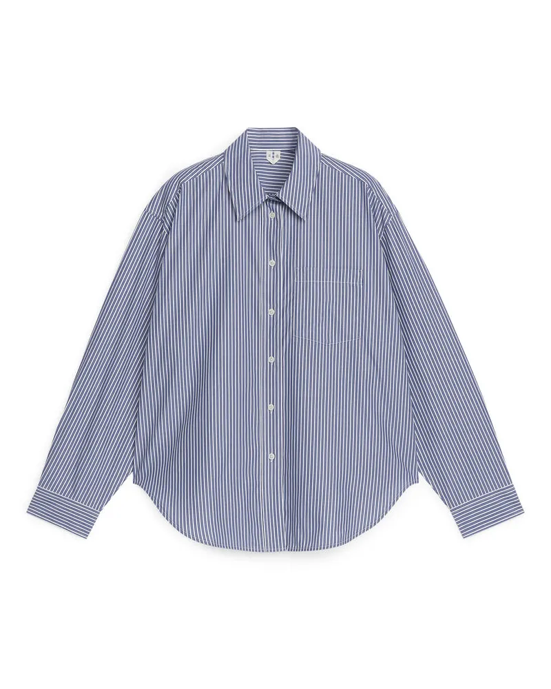 Arket Popeline-Hemd Mit Oversize-Passform - Blau|Mehrfarbig|Weiß Blau
