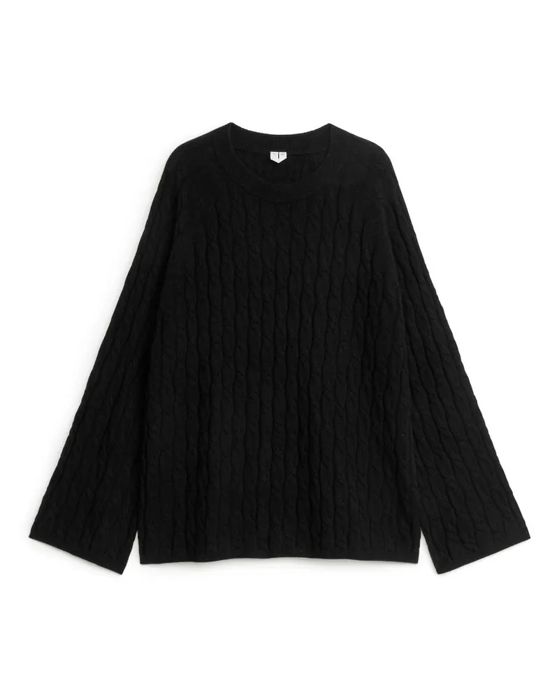 Arket Zopfstrickpullover Aus Kaschmir Und Wolle - Schwarz Schwarz