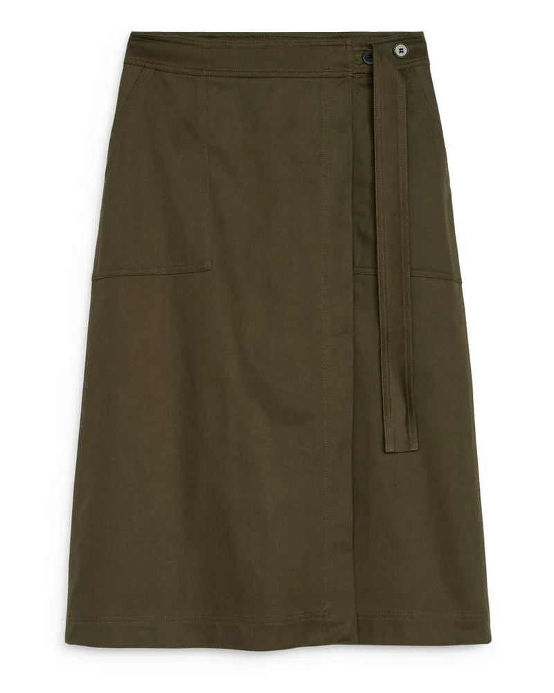 Arket Wickelrock Aus Baumwolle - Grün Khaki