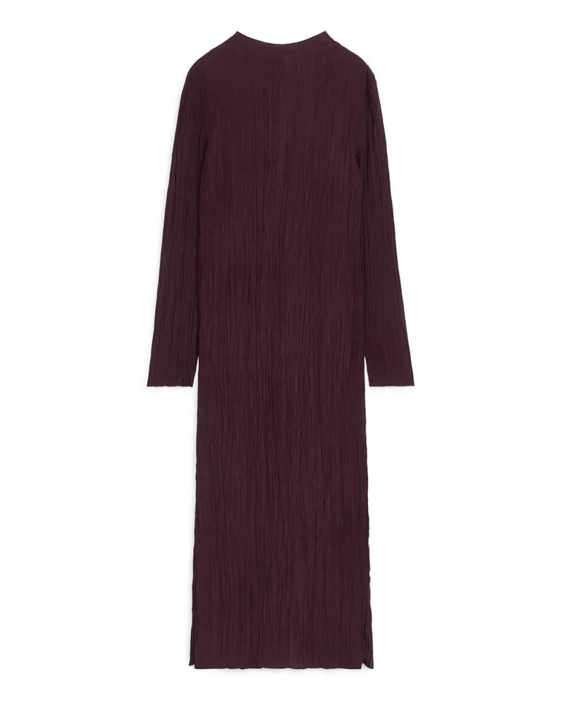Arket Plissiertes Kleid Mit Stehkragen - Rot Weinrot