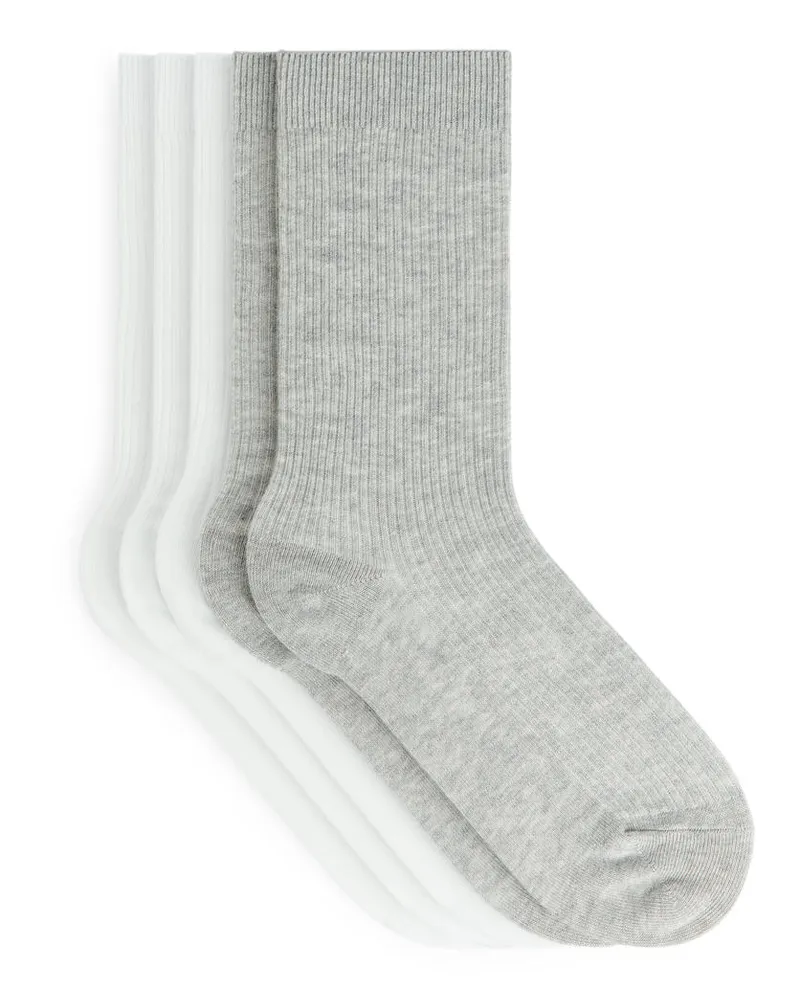 Arket Gerippte Baumwollsocken, 5Er-Pack Weiß