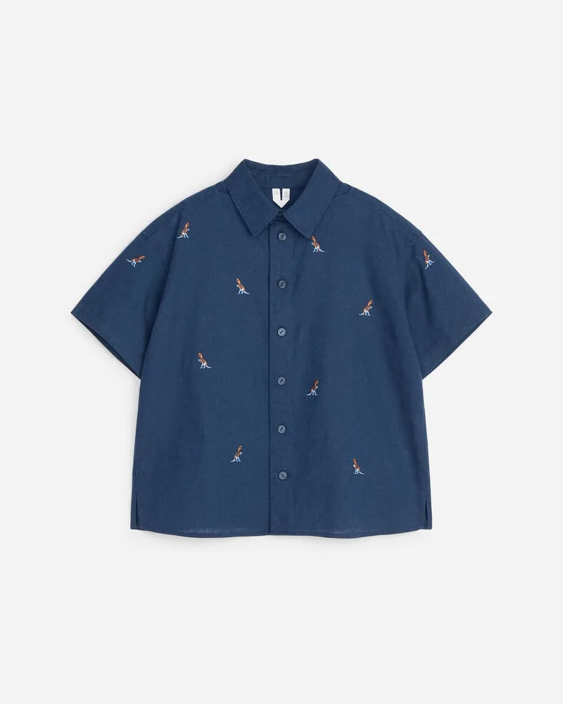 Arket Besticktes Hemd Aus Leinenmischung -Blau Blau
