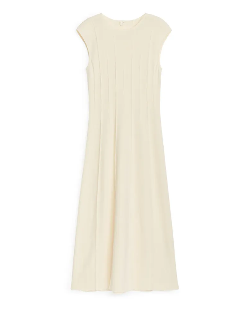 Arket Geripptes Kleid Mit Flügelärmeln - Beige|Weiß Cremeweiß