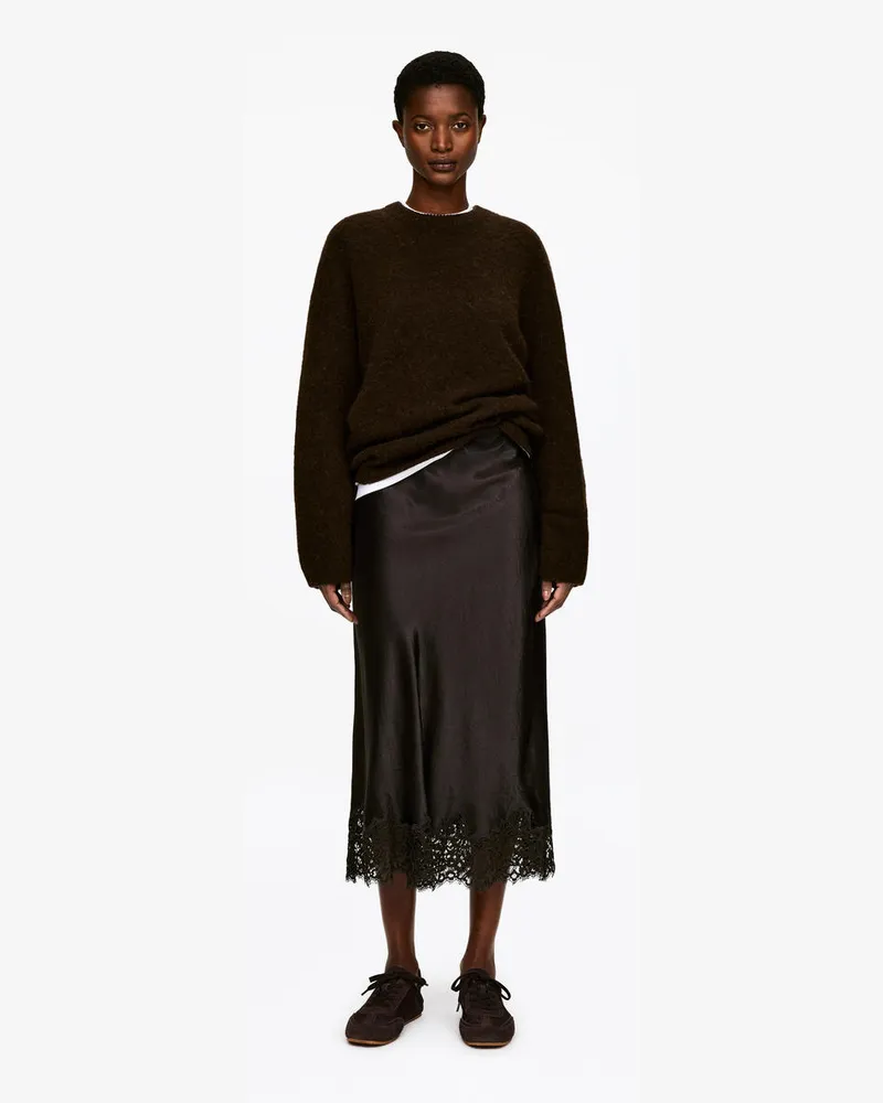 Arket Satinrock Mit Spitze -Braun Braun