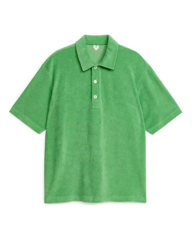 Arket Poloshirt Aus Baumwollfrottee - Grün Leuchtendes