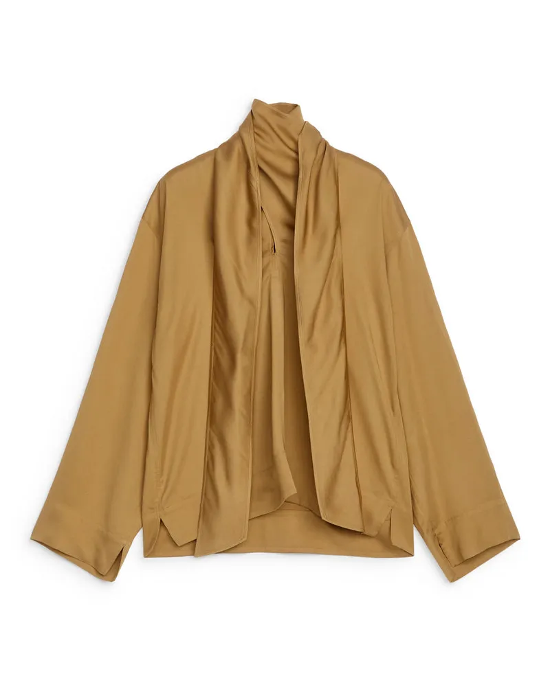 Arket Bluse Mit Tuchkragen - Beige Dunkelbeige