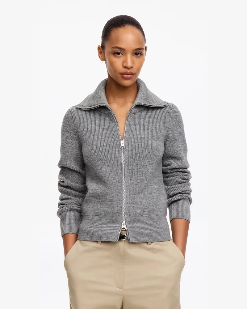 Arket Woll- Und Baumwollstrickjacke Mit Reißverschluss -Grau Grau