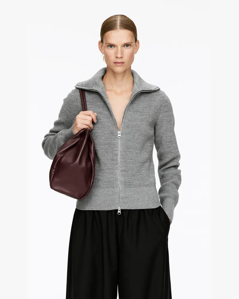 Arket Woll- Und Baumwollstrickjacke Mit Reißverschluss -Grau Grau
