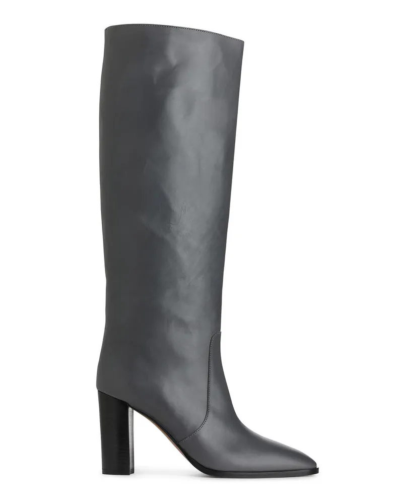 Arket Kniehohe Lederstiefel - Grau Grau