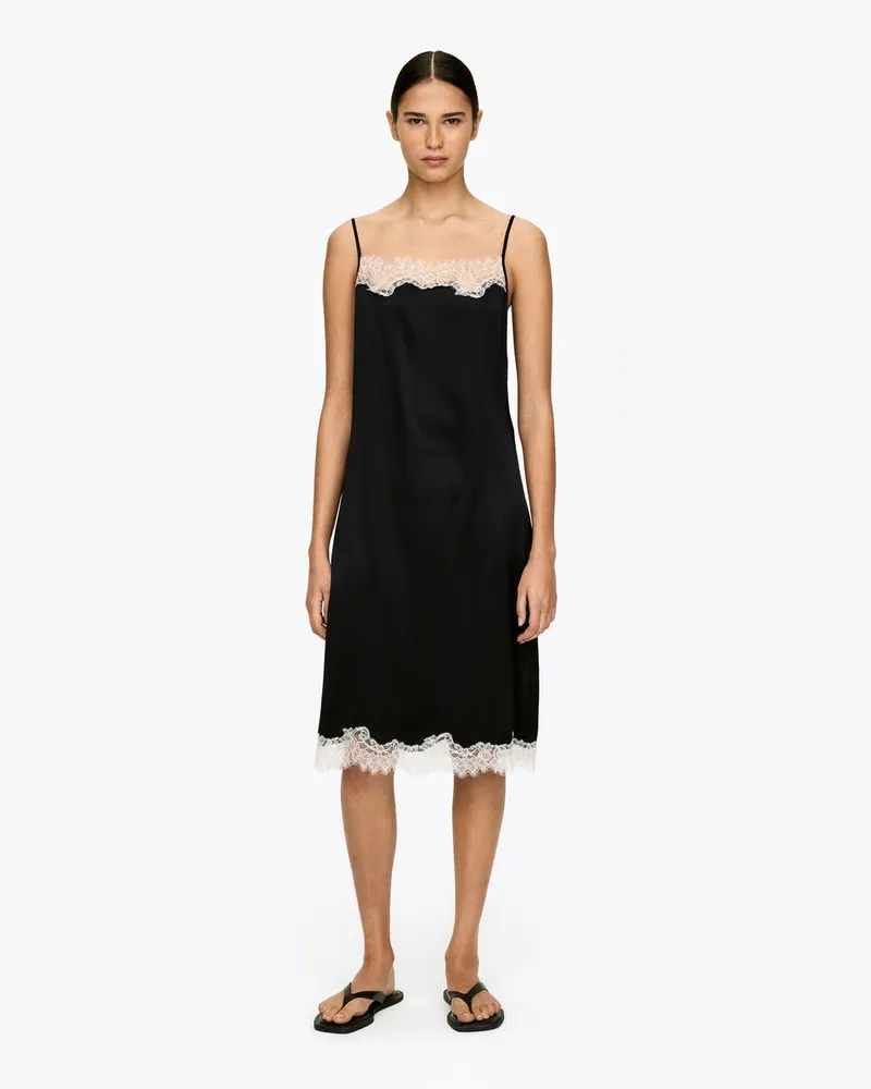 Arket Kleid Aus Seidenmischung Mit Spitze -Schwarz Schwarz