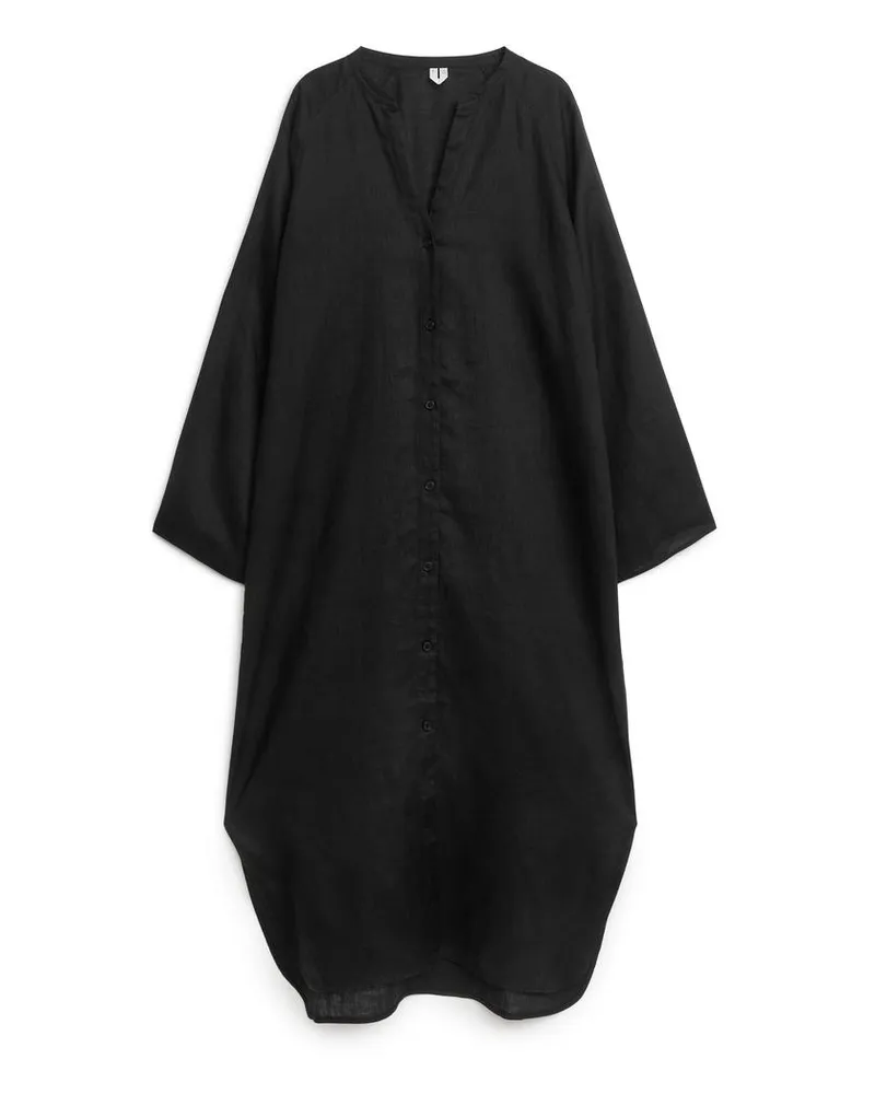 Arket Hemdkleid Aus Leinen - Schwarz Schwarz