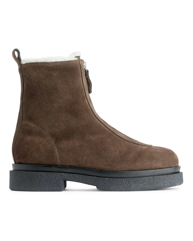 Arket Lederstiefel Mit Kunstpelz - Braun Braun
