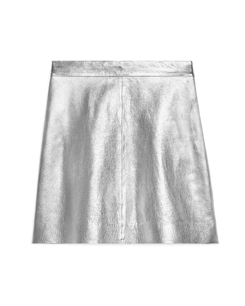 Arket Leder-Minirock - Silberfarben Silber