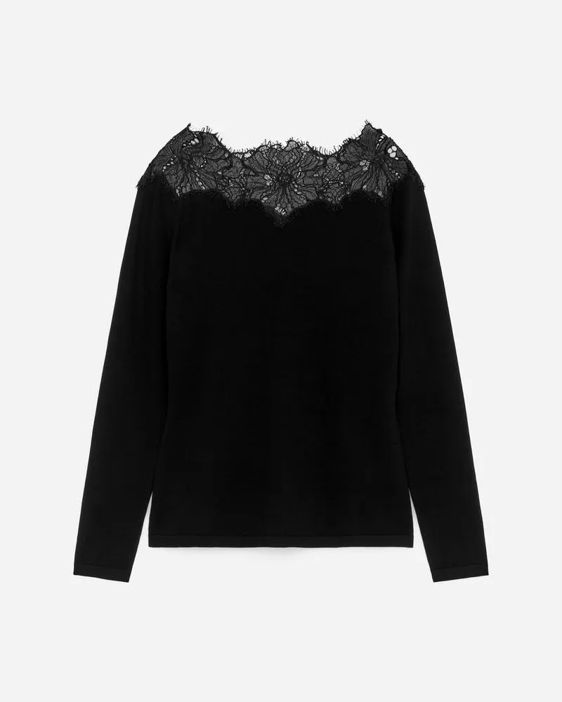 Arket Strickoberteil Mit Spitze -Schwarz Schwarz