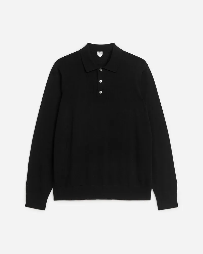 Arket Polopullover Aus Merinowolle -Schwarz Schwarz