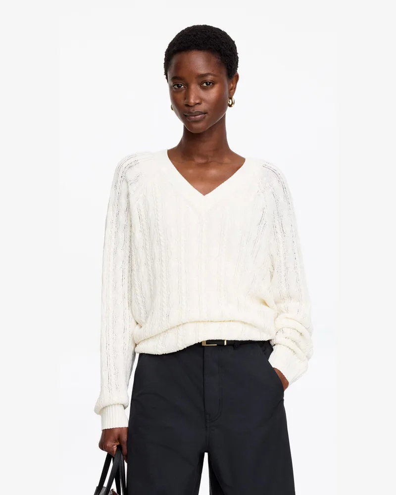 Arket Zopfstrickpullover Mit V-Ausschnitt -Weiß Weiß