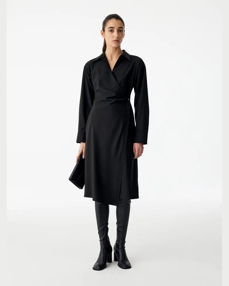 Arket Wickel-Hemdblusenkleid -Schwarz Schwarz