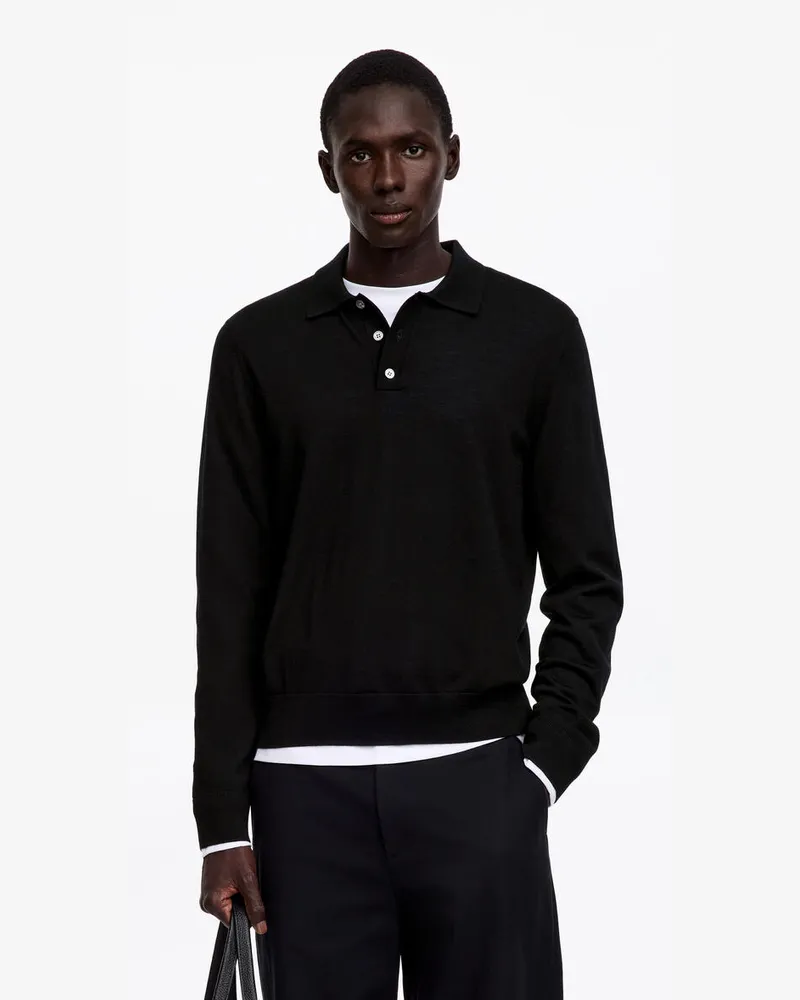 Arket Polopullover Aus Merinowolle -Schwarz Schwarz