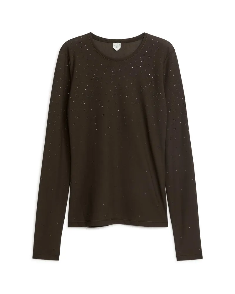 Arket Mesh-Oberteil Mit Strass - Braun Dunkelbraun