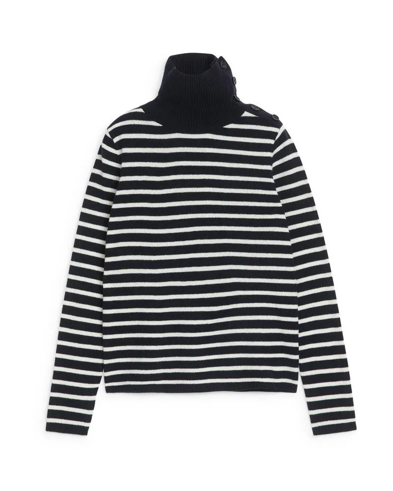 Arket Weicher Rollkragenpullover Aus Merinowolle - Blau|Mehrfarbig|Weiß Dunkelblau