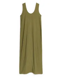 Arket Langes Crinkle-Kleid Khaki