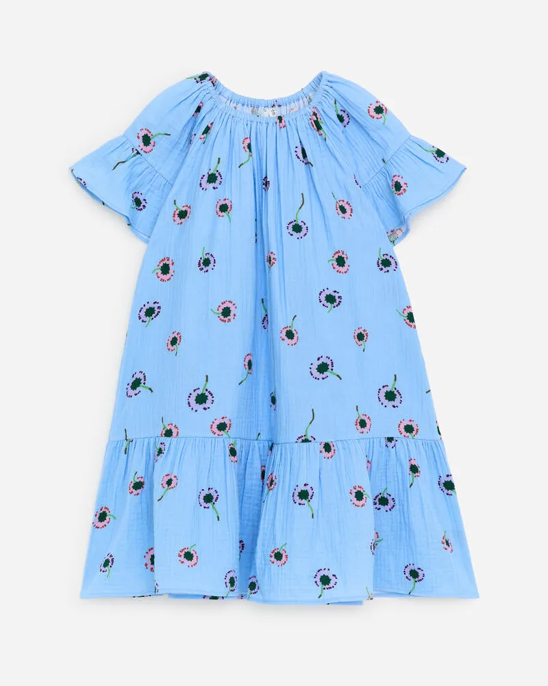 Arket Kleid Aus Baumwollmusselin Mit Volants -Blau Blau