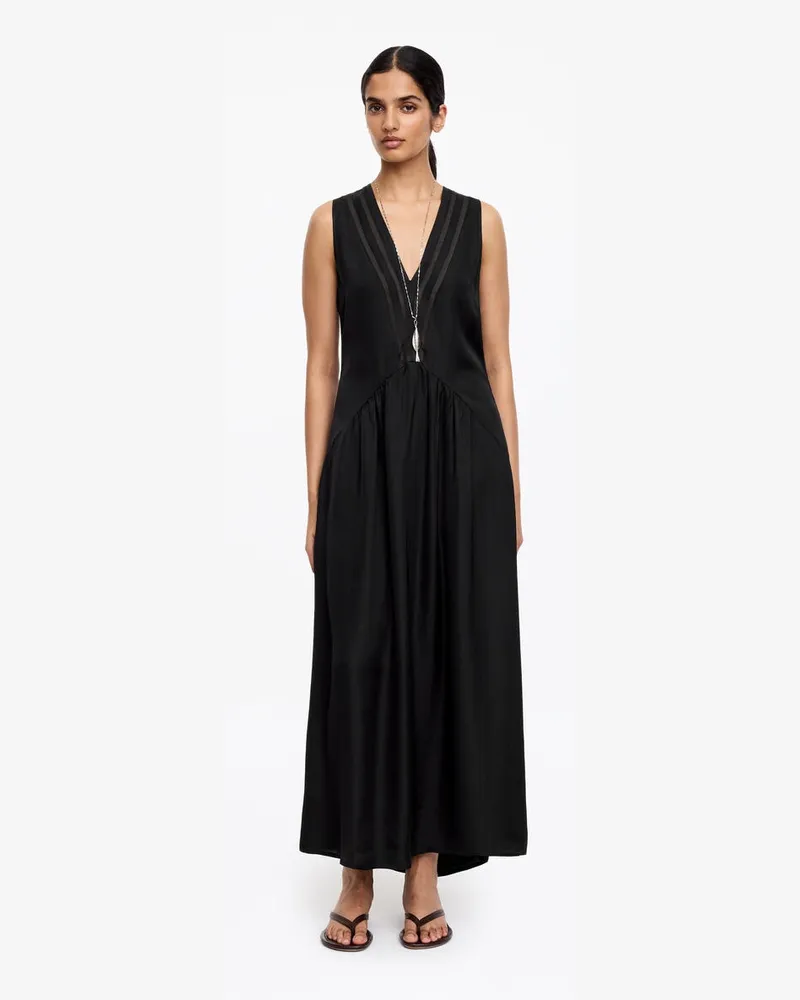 Arket Maxikleid Mit Organzadetail -Schwarz Schwarz