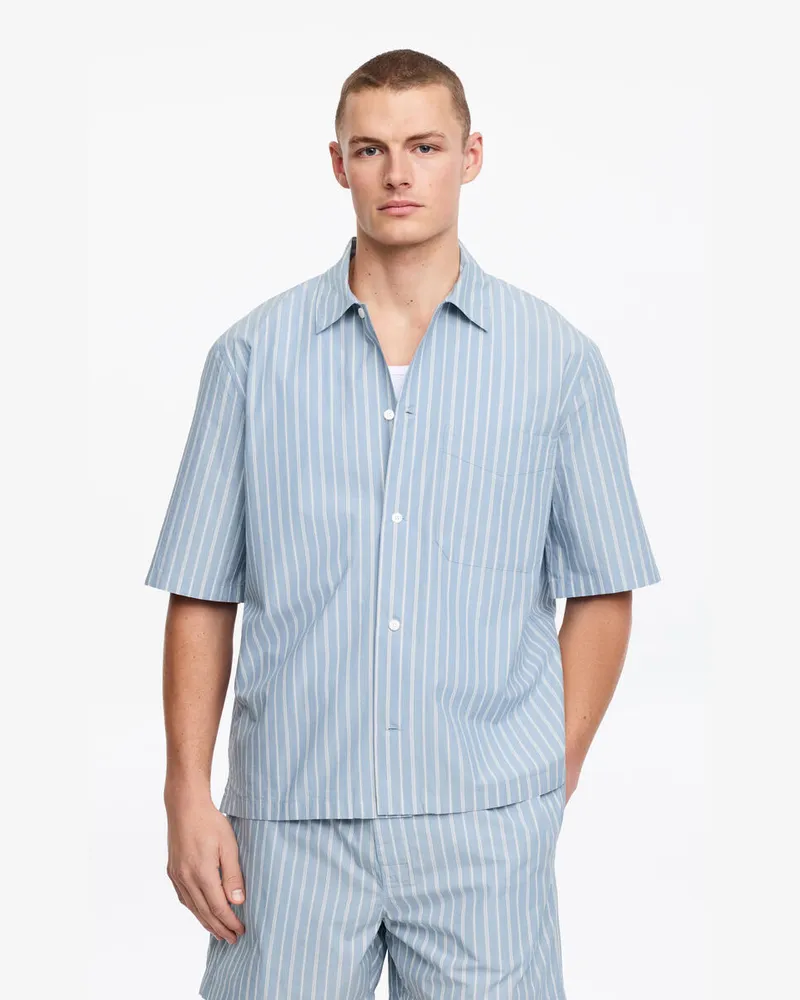 Arket Pyjama-Hemd Aus Popeline -Blau Blau