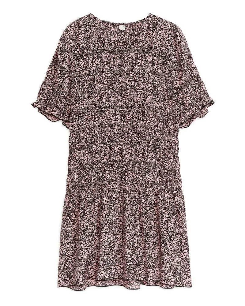 Arket Gesmoktes Kleid Aus Lyocell-Mischung - Schwarz|Grün|Mehrfarbig|Rosa Schwarz