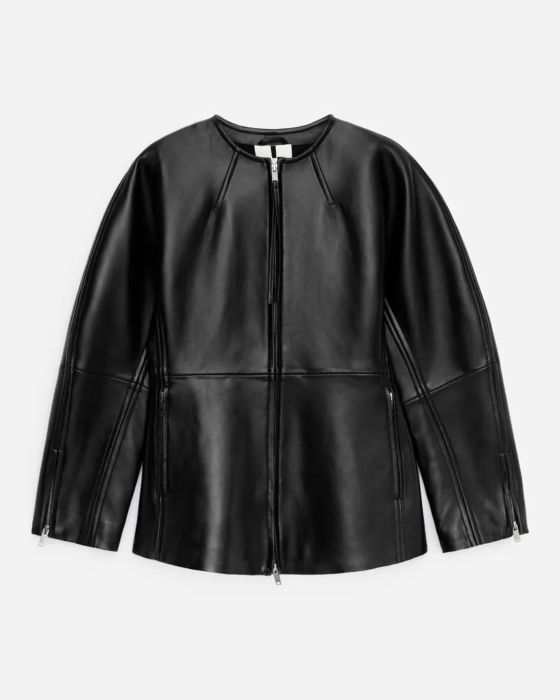 Arket Vorgeformte Lederjacke -Schwarz Schwarz