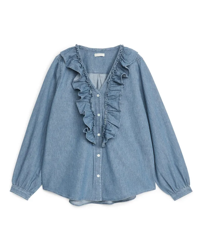 Arket Rüschenbluse Aus Denim - Blau Blau