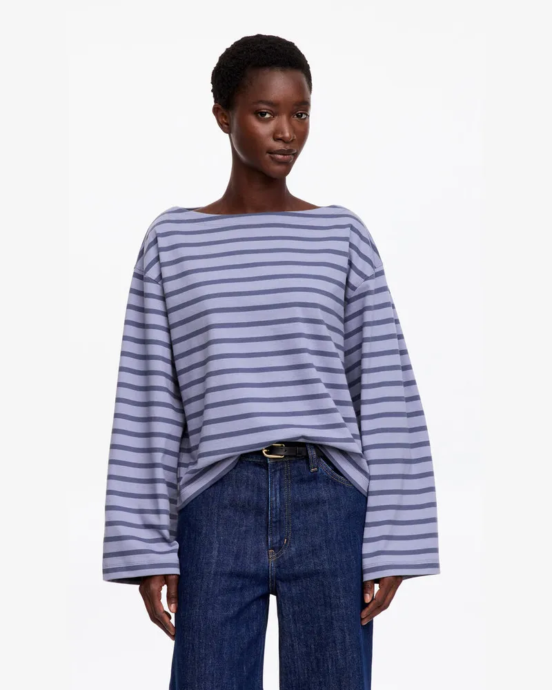 Arket Gestreiftes Oberteil Mit U-Boot-Ausschnitt -Blau Blau