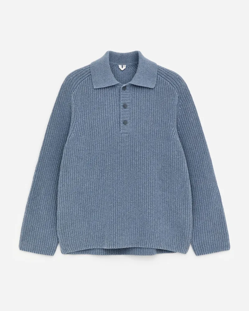 Arket Grobstrick-Polopullover Aus Baumwollmischung -Blau Blau