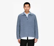 Grobstrick-Polopullover Aus Baumwollmischung -Blau